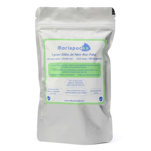 Marispacks 1 g x 100 adet silikajel nem alıcı paket (aihua paper, aluminyum doypack ambalajda)