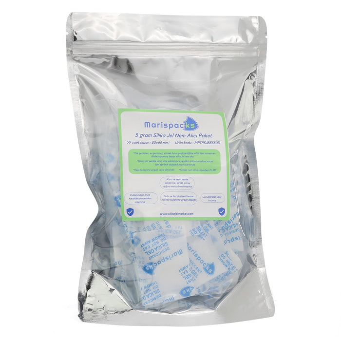 Marispacks 5 g x 25 adet silikajel nem alıcı paket (nonwoven, metalize doypack ambalajda)