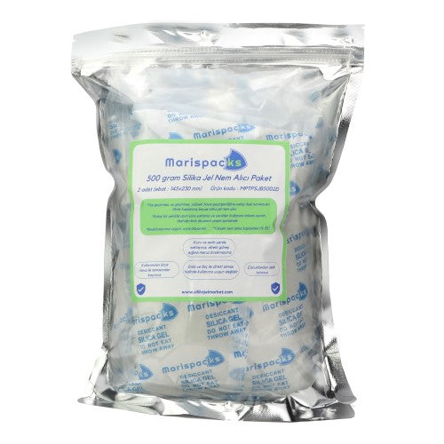 Marispacks 500 g x 2 adet silikajel nem alıcı paket (nonwoven, metalize doypack ambalajda)