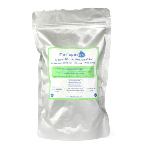Marispacks 10 g x 25 adet silikajel nem alıcı paket (nonwoven, aluminyum doypack ambalajda)
