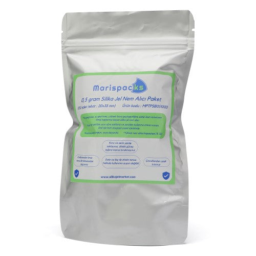 Marispacks 0,5 g x 100 adet silikajel nem alıcı paket (aihua paper, aluminyum doypack ambalajda)