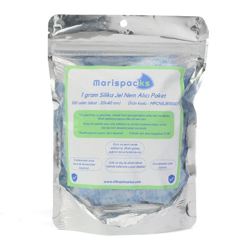 Marispacks 1 g x 100 adet silikajel nem alıcı paket (aihua paper, metalize doypack ambalajda)
