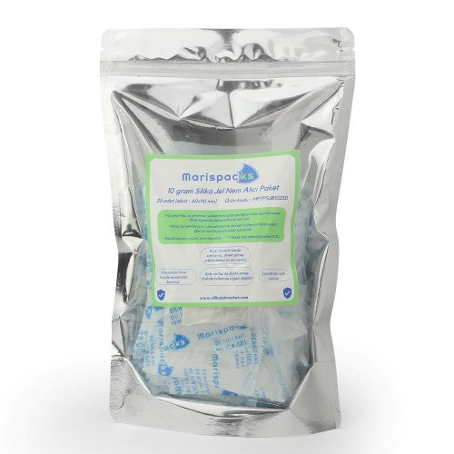 Marispacks 10 g x 25 adet silikajel nem alıcı paket (nonwoven, metalize doypack ambalajda)