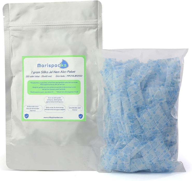 Marispacks 1 g adet silikajel nem alıcı paket   (aihua paper, aluminyum doypack ambalajda)
