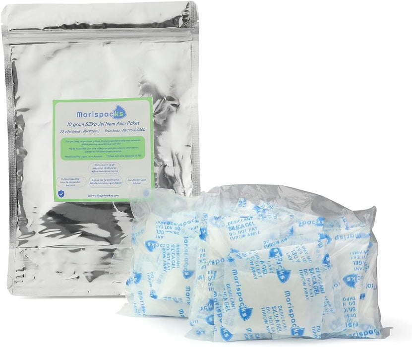 Marispacks 10 g silikajel nem alıcı paket (nonwoven, metalize doypack ambalajda)