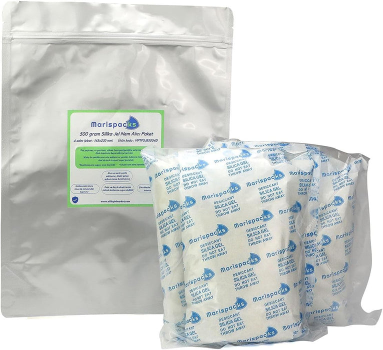 Marispacks 500 g adet silikajel nem alıcı paket  (nonwoven, aluminyum doypack ambalajda)